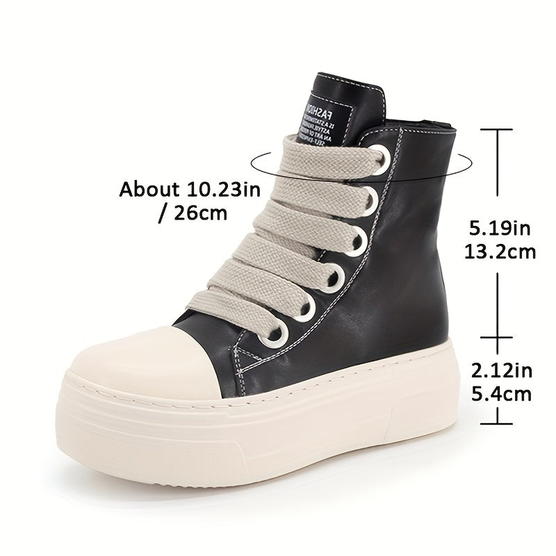 Fashion Platform Women'S Sneakers Thick Sole Round Toe Ankle Boots Lace-Up Student Sports Shoes Black Casual Skateboard Shoes, Women Shoes