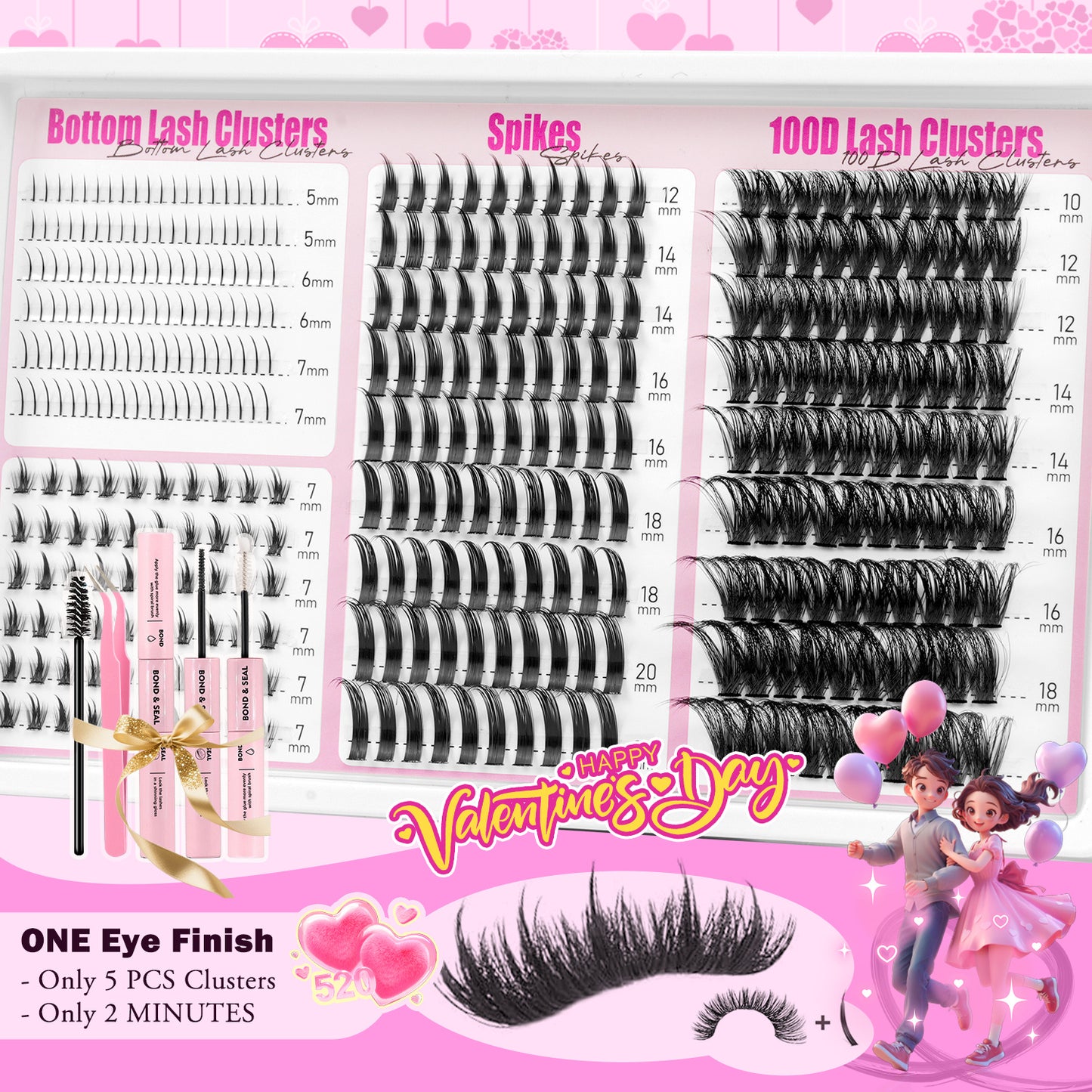 4-in-1 Mixed Individual Lashes 360pcs C Curl Cluster Lashes Kit With Bottom, Spikes And 100D Wispy Volume With Glue And 2 Tweezers Reusable Lash Clusters For Daily Makeup And Party Glam Beginner Friendly