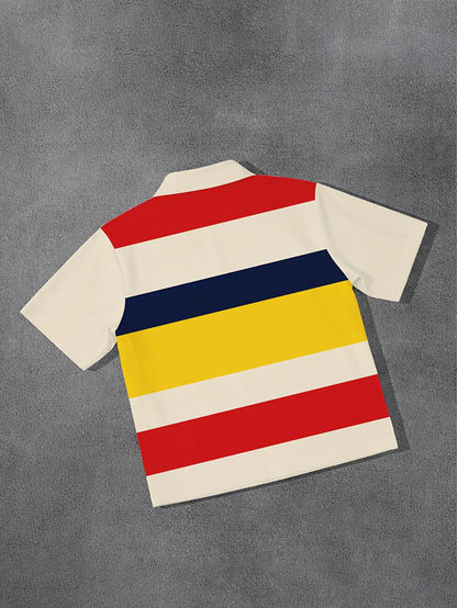Retro Preppy Style Digital Print Short Top, Men'S Summer Street Hip-Hop Casual Bare-Midriff Shirt