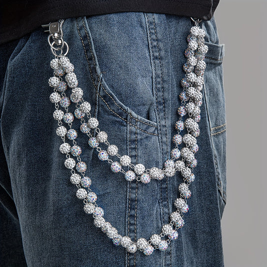 1/2pcs Rhinestone-Inlaid Soft Clay Beaded Jeans Chain, Unisex Hip-Hop Style Casual Wallet Chain Keychain for Jeans, Suitable for Daily Wear, Parties, and Music Festivals