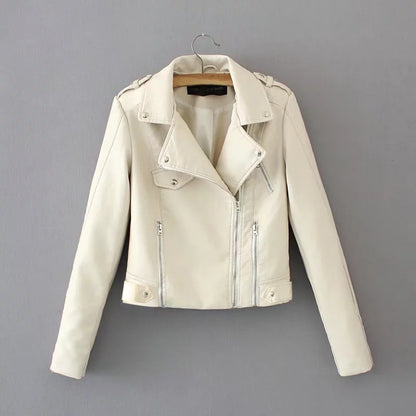 Fashionable Short PU Leather Jacket with Belted Waist