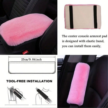 8pcs Set Combination Pink Goddess Plush Car Steering Wheel Cover