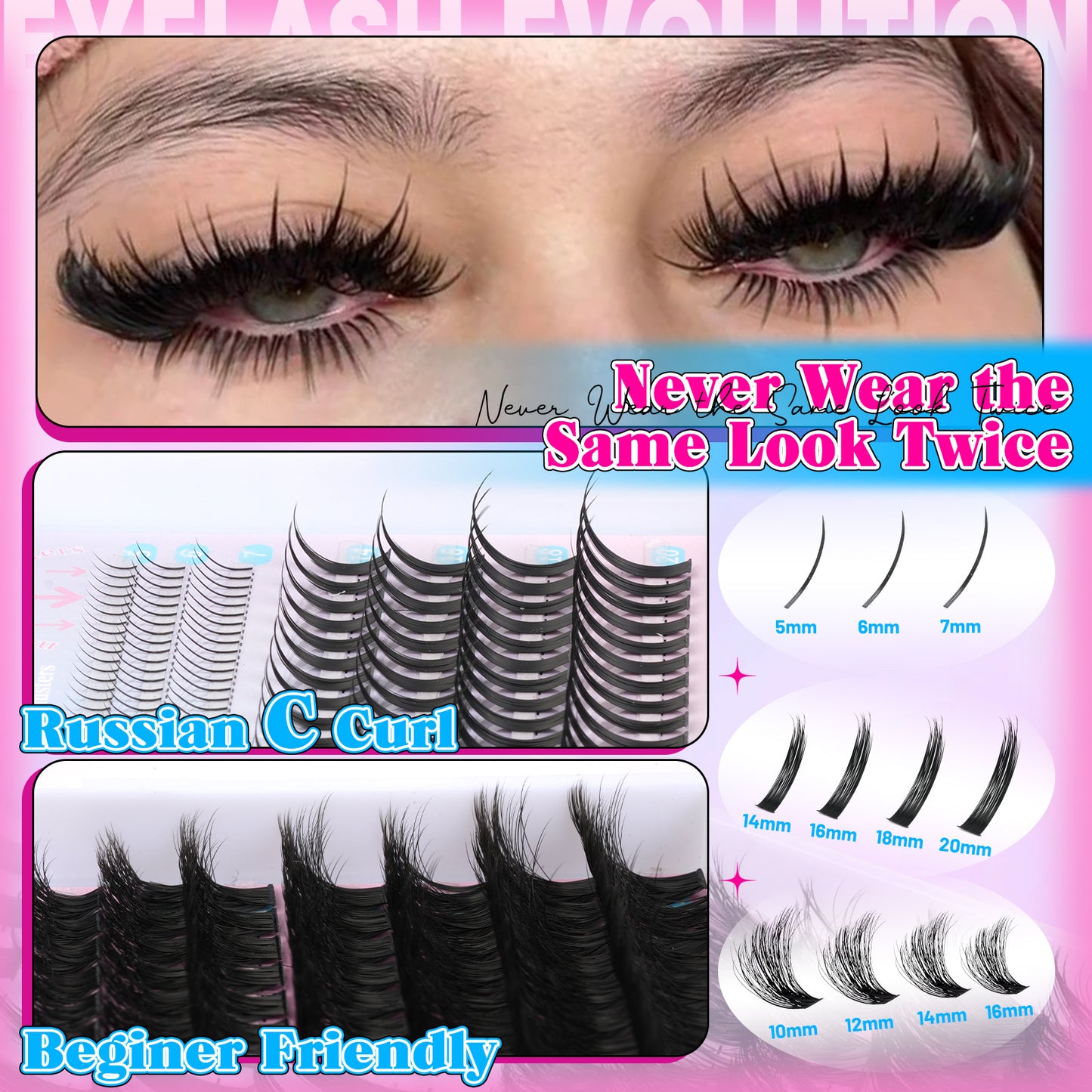 206pcs 14-20MM Volume Upper Eyelash Extension, 120pcs 5-7MM Bottom Lashes, Fluffy Wispy Volume Individual Eyelash Extensions, Thin Band Lightweight Soft Comfortable Reusable Long Lasting All Day Wear for Daily Party Christmas Makeup Gift for Women