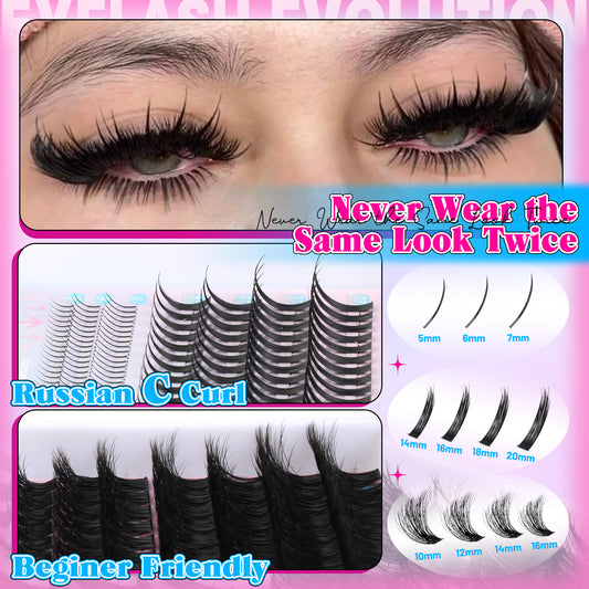 206pcs 14-20MM Volume Upper Eyelash Extension, 120pcs 5-7MM Bottom Lashes, Fluffy Wispy Volume Individual Eyelash Extensions, Thin Band Lightweight Soft Comfortable Reusable Long Lasting All Day Wear for Daily Party Christmas Makeup Gift for Women