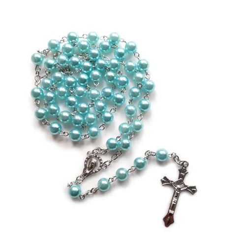 E8BD Lovely Rosary for Cross Crucifix Necklace Christian Catholic Choker for Women