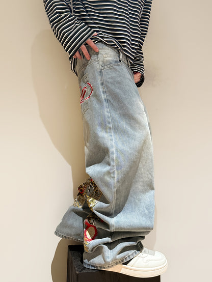 RAW Dragon -Pattern Embroidered Wide-Leg Jeans Y2k