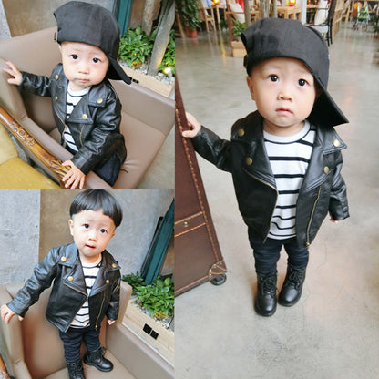 Boys' Short PU Leather Jacket with Collar