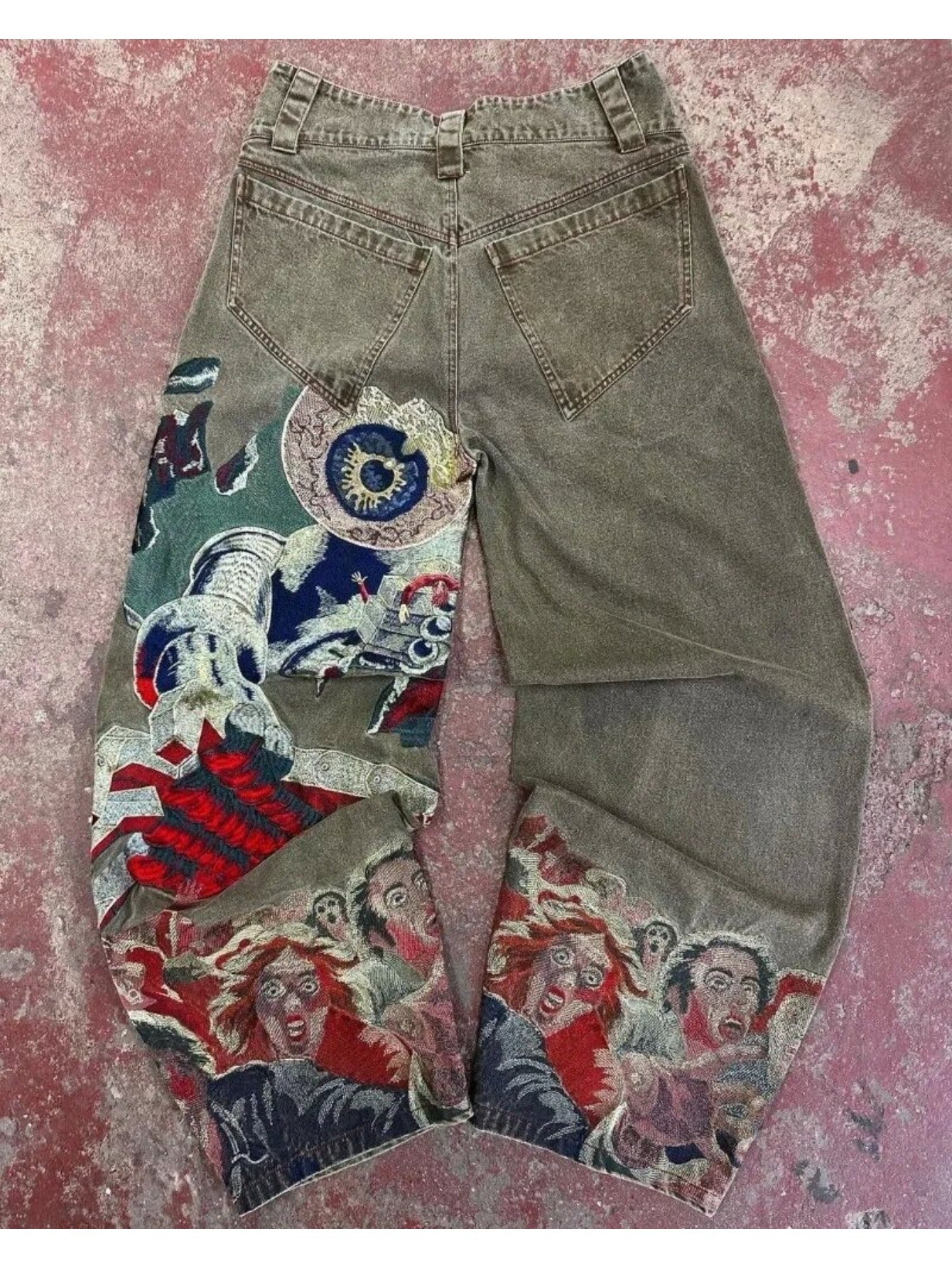 RAW Punk Embroidery,  Vintage Wide-Leg Design