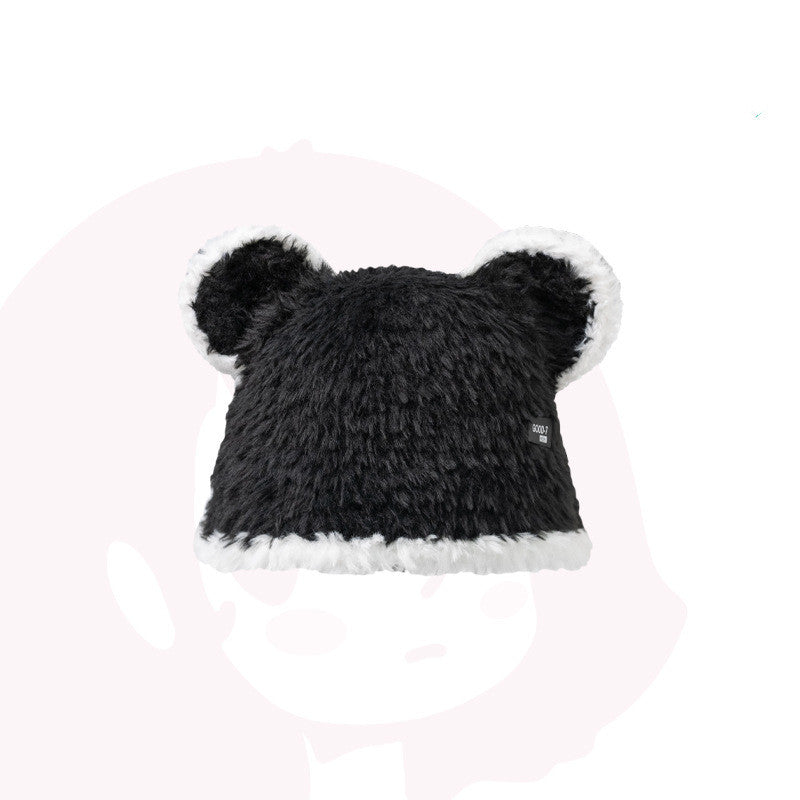 Cute Bear Black and White Contrast Bucket Hat for Women