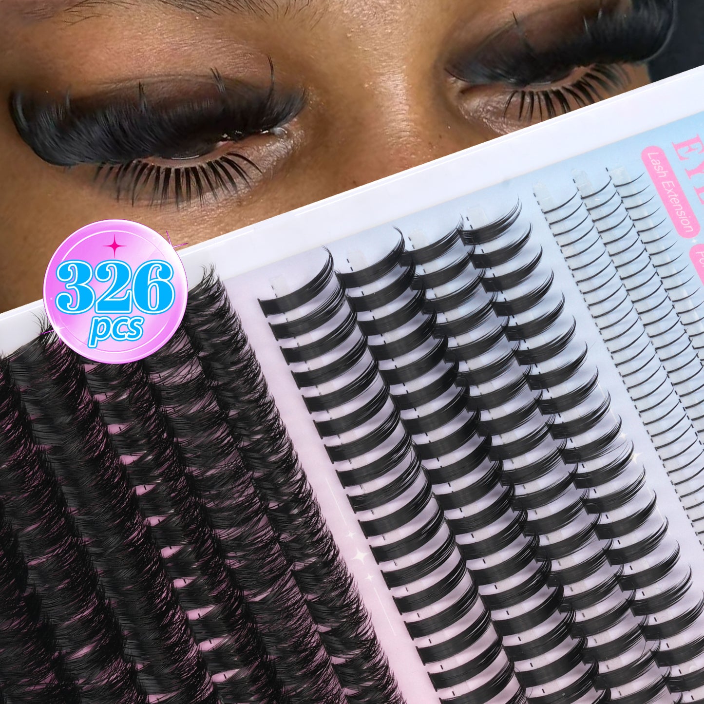 206pcs 14-20MM Volume Upper Eyelash Extension, 120pcs 5-7MM Bottom Lashes, Fluffy Wispy Volume Individual Eyelash Extensions, Thin Band Lightweight Soft Comfortable Reusable Long Lasting All Day Wear for Daily Party Christmas Makeup Gift for Women