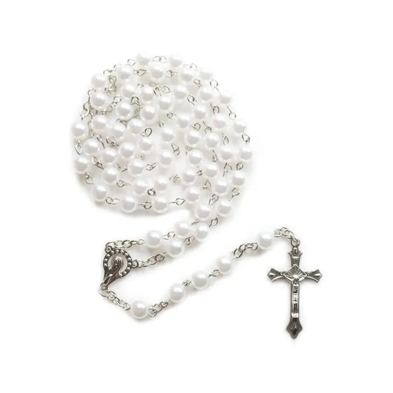 E8BD Lovely Rosary for Cross Crucifix Necklace Christian Catholic Choker for Women