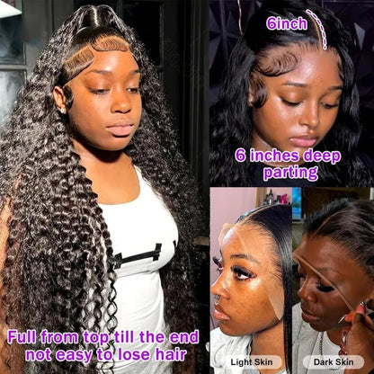 40 Inch Deep Wave Human Hair Wig 13X6 Hd Lace Frontal Wig 250 Density Preplucked Brazilian Hair Water Wave Curly  Lace Front Wig