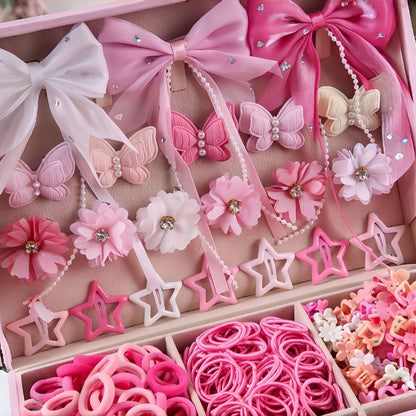 (425pcs) Pink Butterfly Bow Hair Clip Value Set, Durable and Elastic Hair Ties, Ponytail Clips, Cute Bangs Hair Clips for Women, Fashionable Hair Accessories, Trendy and Beautiful Princess Hair Accessories, Large Capacity Set, Soft and Comfortable