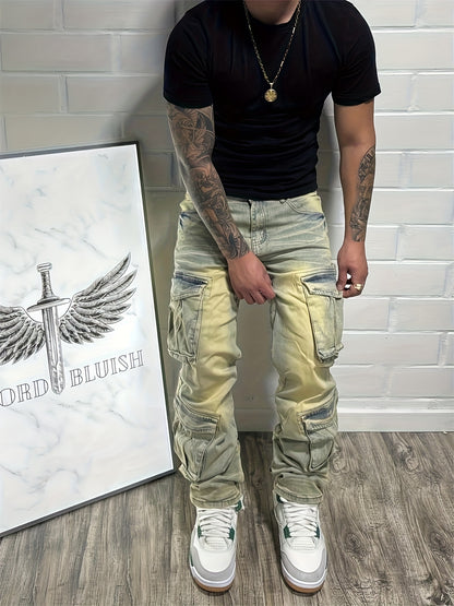 Men's Retro Micro Flared Jeans, with Multiple Pockets