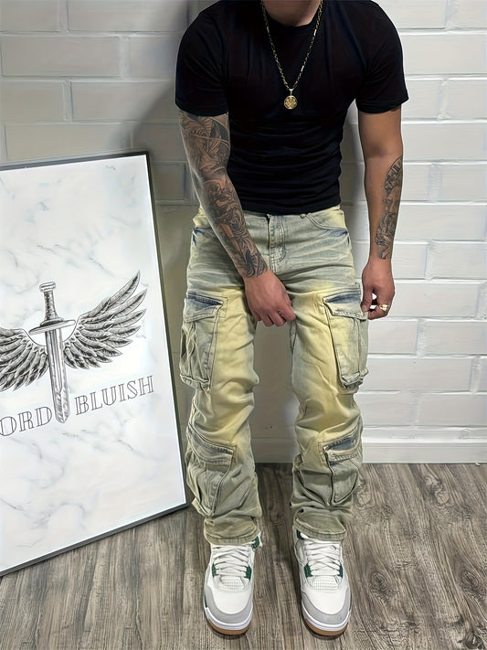 Men's Retro Micro Flared Jeans, with Multiple Pockets