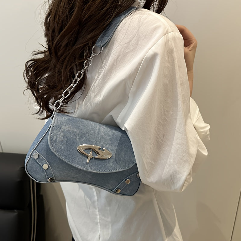 Y2K Trendy Crossbody Bag That Is Fashionable And Versatile, Suitable for Street Style, Sweet Cool, And Spicy Looks, Blending Y2K, Retro, And Nostalgic Elements, Featuring a Metal Chain, a Y2K Style Bag