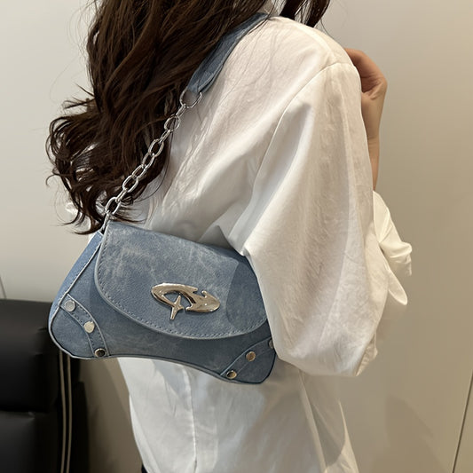 Y2K Trendy Crossbody Bag That Is Fashionable And Versatile, Suitable for Street Style, Sweet Cool, And Spicy Looks, Blending Y2K, Retro, And Nostalgic Elements, Featuring a Metal Chain, a Y2K Style Bag