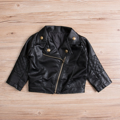 Boys' Short PU Leather Jacket with Collar