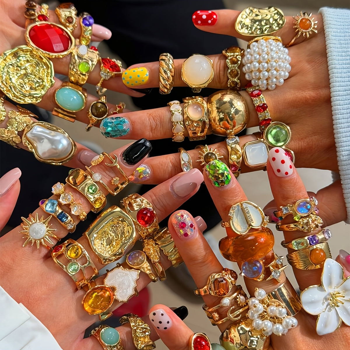 6/7/13/15/19pcs Random Ring Set, Vintage Bohemian Style