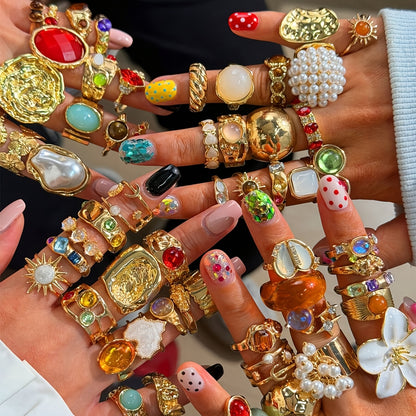 6/7/13/15/19pcs Random Ring Set, Vintage Bohemian Style