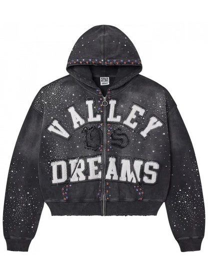 RAW Valley of Dreams Rhinestone Washed Zip-Up Hoodie