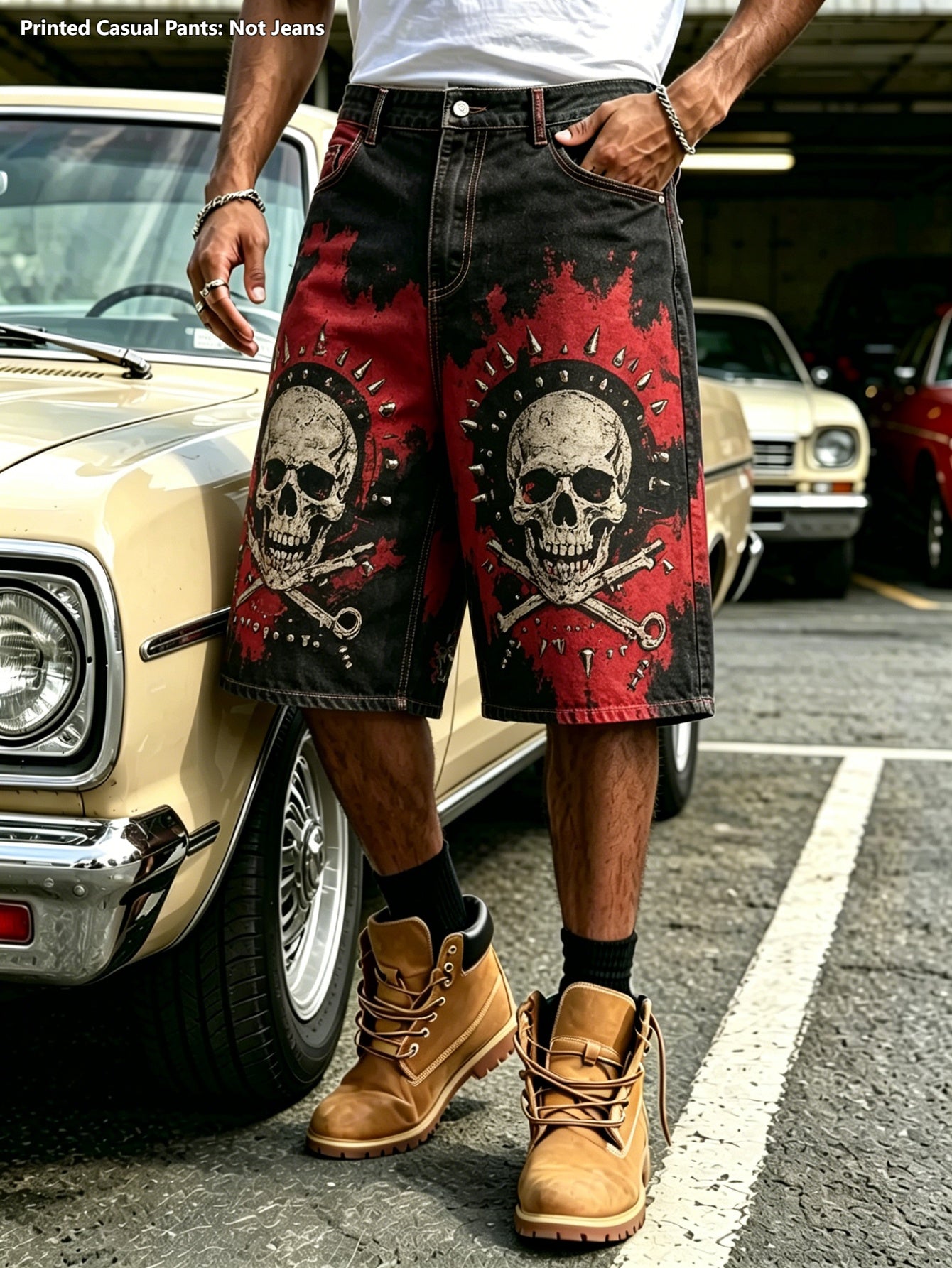 Men'S American Hip-Hop Street Black And Red Skeleton