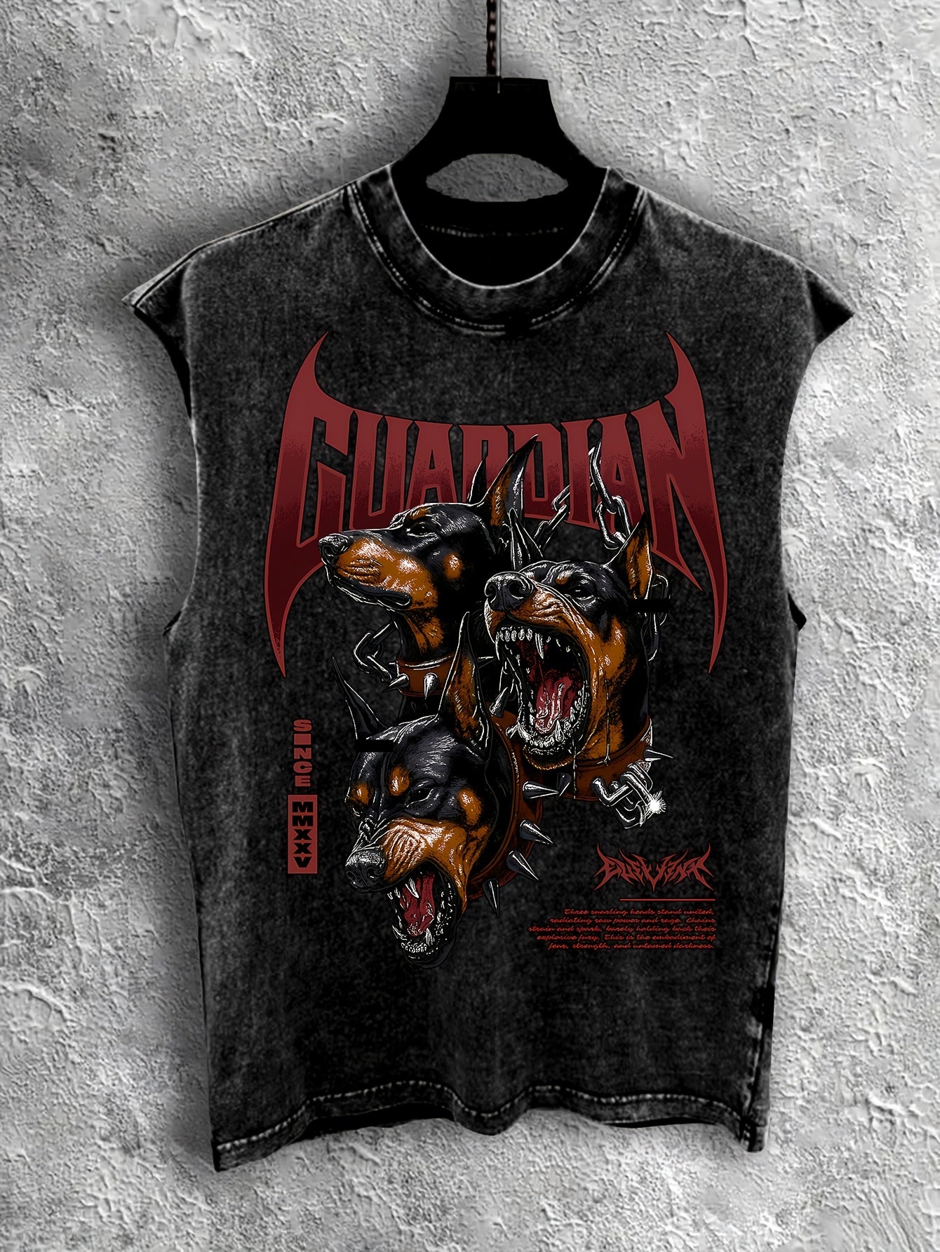New Arrival Men's Sleeveless Top Retro Vacation Style Vintage Black Doberman GUARDIAN Print Top, Special Fabric Exclusive Print Summer Comfortable and Cool Fashion Versatile Top