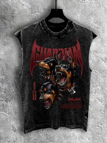 New Arrival Men's Sleeveless Top Retro Vacation Style Vintage Black Doberman GUARDIAN Print Top, Special Fabric Exclusive Print Summer Comfortable and Cool Fashion Versatile Top
