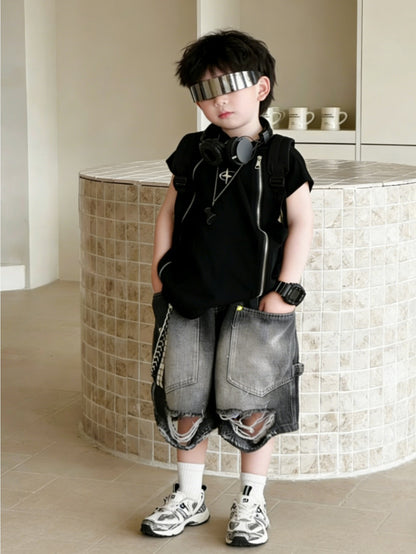 Two-Piece Sleeveless Vest + Korean Style Ripped Jeans Y2K RLB
