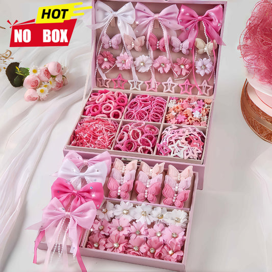 (425pcs) Pink Butterfly Bow Hair Clip Value Set, Durable and Elastic Hair Ties, Ponytail Clips, Cute Bangs Hair Clips for Women, Fashionable Hair Accessories, Trendy and Beautiful Princess Hair Accessories, Large Capacity Set, Soft and Comfortable