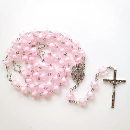 Pink Square for Cross Rosary Necklace Hanging Crafts Bead Chain
