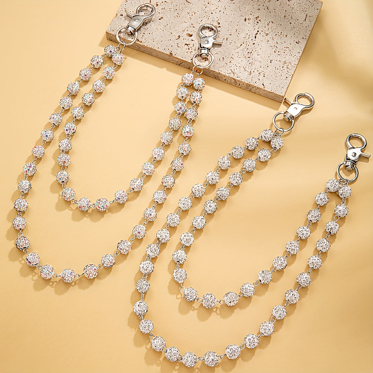 1/2pcs Rhinestone-Inlaid Soft Clay Beaded Jeans Chain, Unisex Hip-Hop Style Casual Wallet Chain Keychain for Jeans, Suitable for Daily Wear, Parties, and Music Festivals