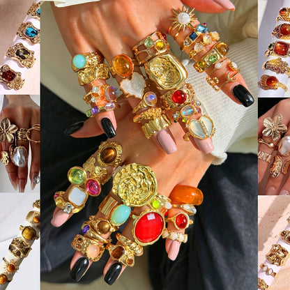 6/7/13/15/19pcs Random Ring Set, Vintage Bohemian Style