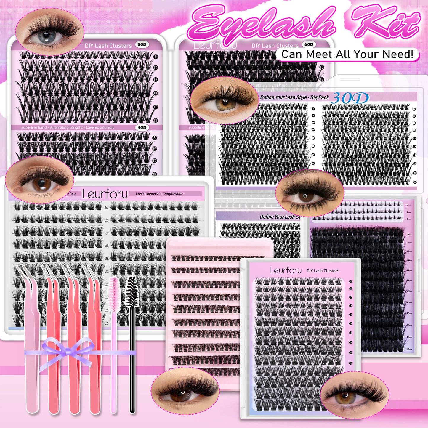 168/200/240/276/708/800pcs Lash Cluster Extensions, Fluffy Lash Clusters Kit, Mixed Length Individual Cluster Eyelash Extensions, Multiple Lash Styles for Daily & Makeup Looks, High-Capacity Lash Kit, Soft Fiber Lashes, Easy-To-Apply