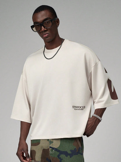 Men'S Casual Loose Knit Patchwork Short Sleeve Short Length T-Shirt, Summer Style, Suitable for Street Trendy Outfits