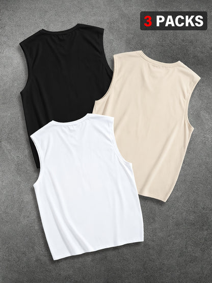 Men'S Summer Casual Fitness Sports Vest 3pcs Set, Suitable for Gym, Running, And Marathon Wear