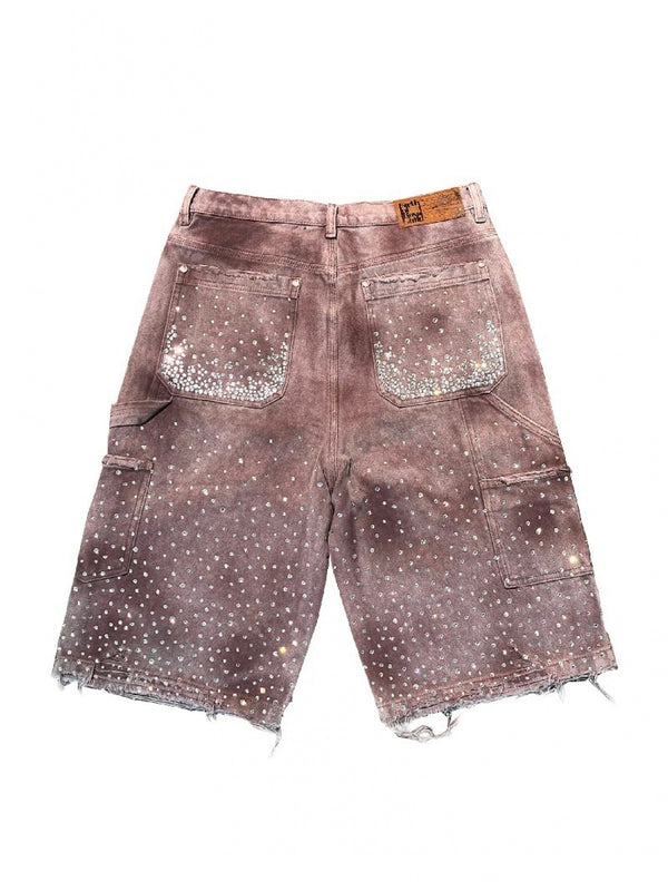 Men'S Y2K Rhinestone Denim Shorts,