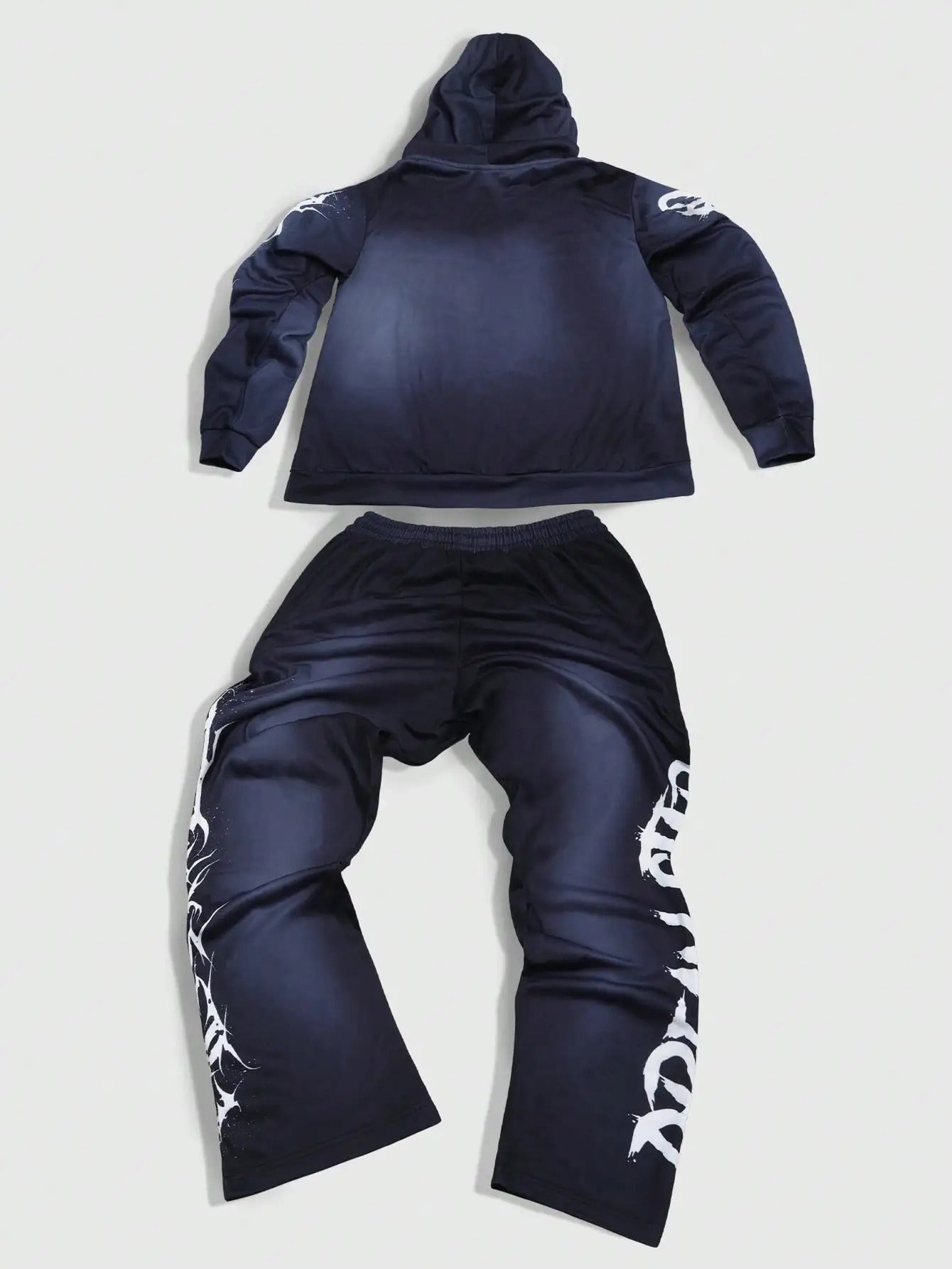 New Washed Gradient Print Hoodie + Loose Straight Leg Pants 2pcs Tracksuit, for Outdoor