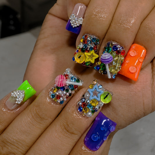 10pcs Y2K Bling Colorful Handmade Short Duck Acrylic Press On Nails