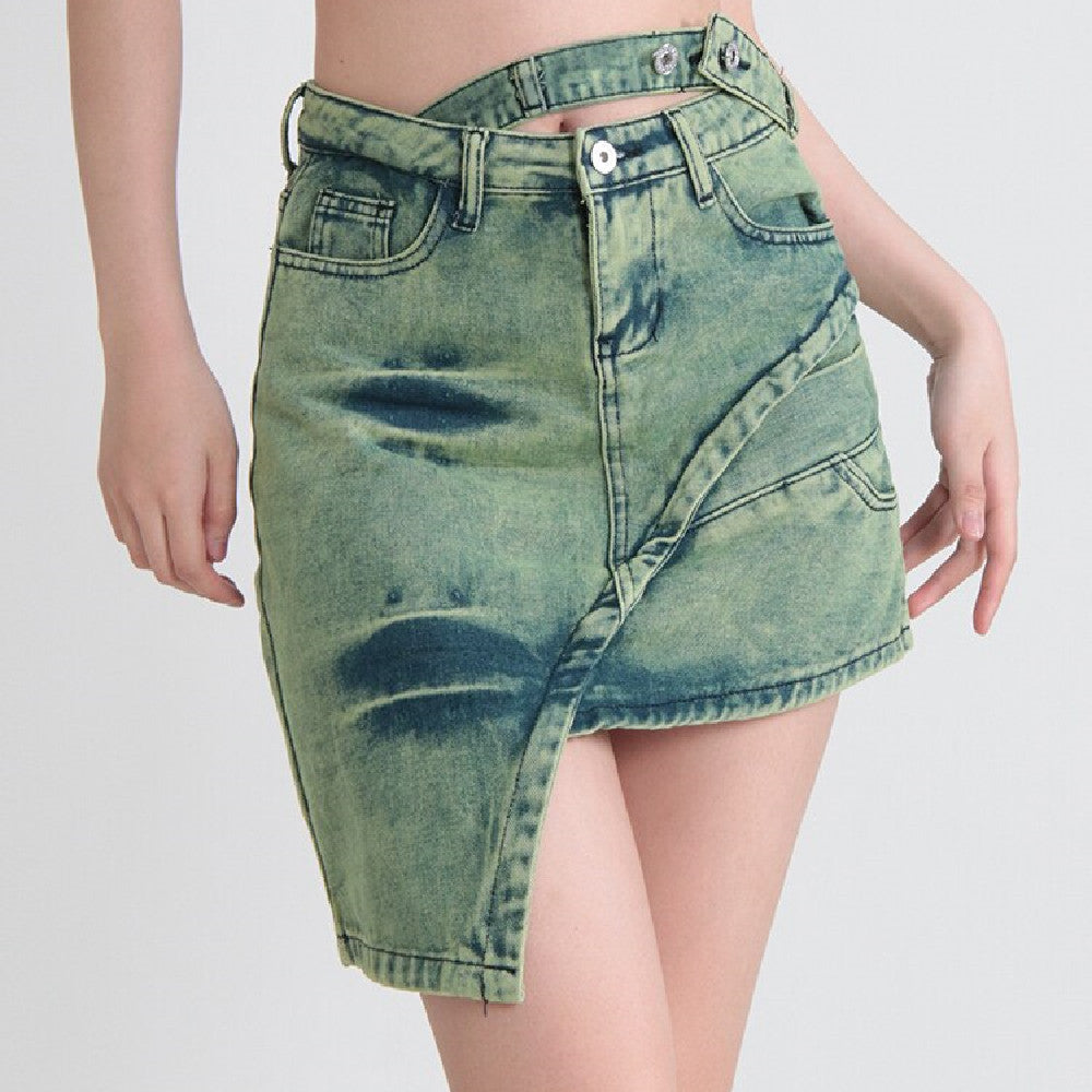 Irregular Design Splicing Denim Half Skirt