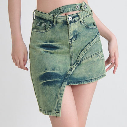 Irregular Design Splicing Denim Half Skirt