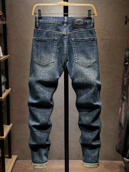 Men'S Vintage Biker Jeans, Heavy Embossed Patchwork Denim Pants