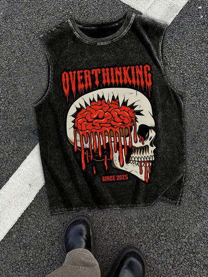 230G Men's Washed Vintage Sleeveless Shirt, Made from Washed Material,Y2K Trendy Streetwear Item