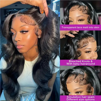 Brazilian Remy Human Hair Lace Front Wig 180 Density 13x4 Lace Pre Plucked 13X6 Natural Black Body Wave Wavy Texture Full Wig