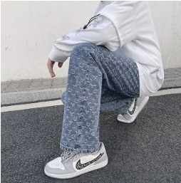 Men's Hip Hop Wide Leg Skateboard Jeans Trousers
