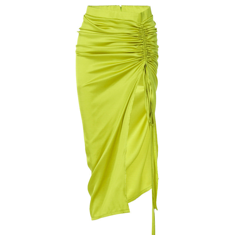 Sleek Ruched Zip Slim Skirt with Drawstring Detail