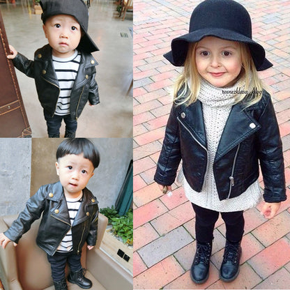 Boys' Short PU Leather Jacket with Collar