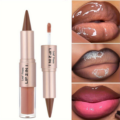 Lip Liner Lip Gloss Double-head Two-in-one Makeup Product - Matte Lip Liner, Mirror-like Lip Gloss, Lip Cream - with Glossy Finish - Perfect Gift Choice