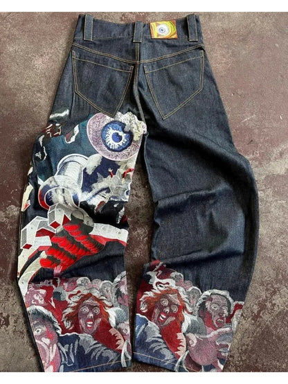 RAW Punk Embroidery,  Vintage Wide-Leg Design