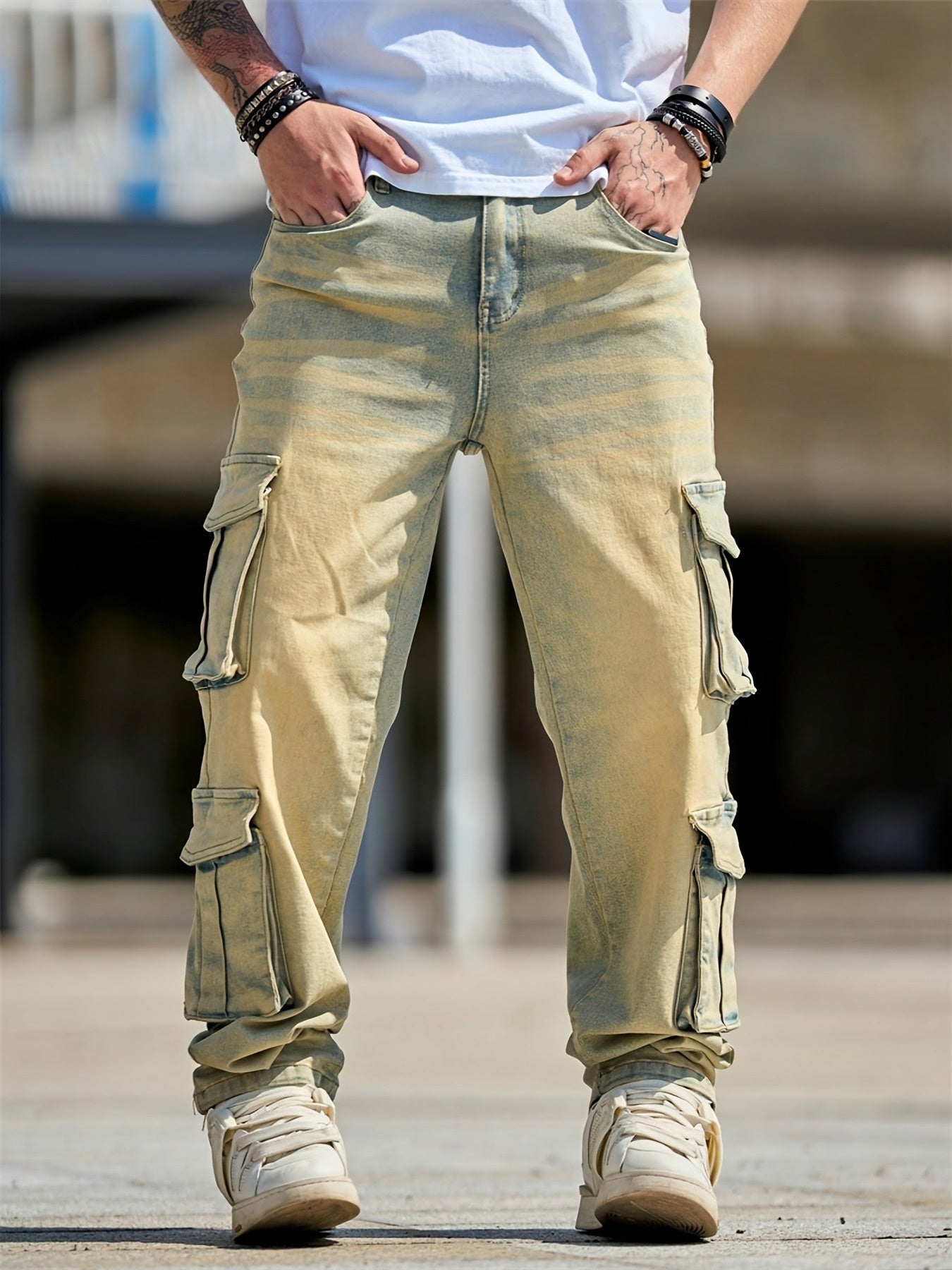 Men's Retro Micro Flared Jeans, with Multiple Pockets